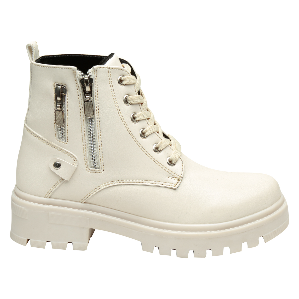 Botas Combat Fareli Olivia Para Mujer Urbanas Color Hueso y Negro