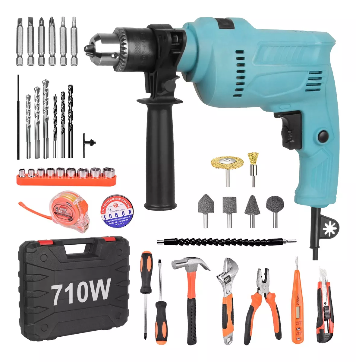 Herramientas Accesorios 38 Pcs Kit Azul Taladro Rotomartillo 710w
