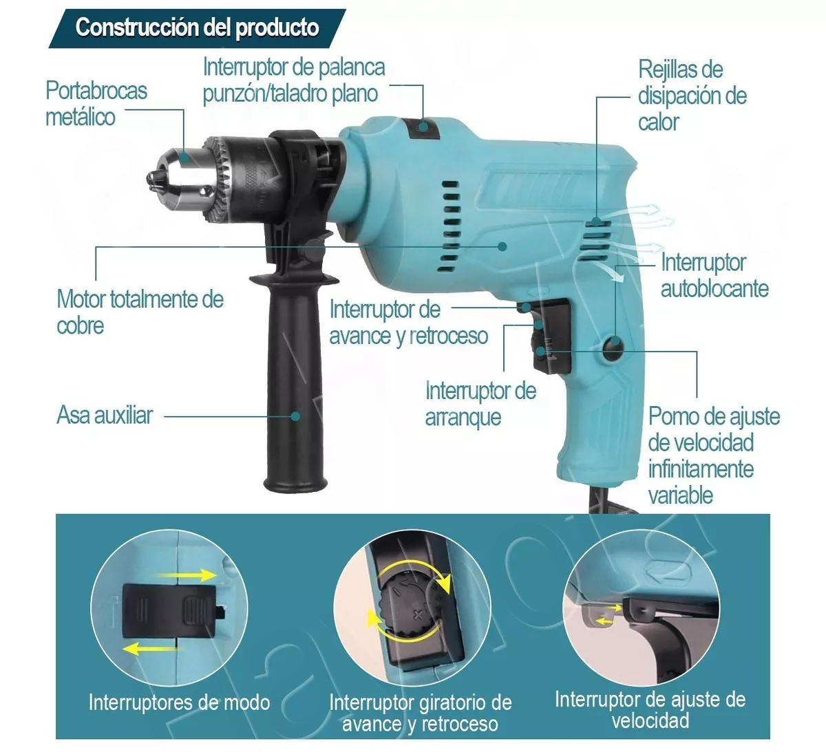 Herramientas Accesorios 38 Pcs Kit Azul Taladro Rotomartillo 710w