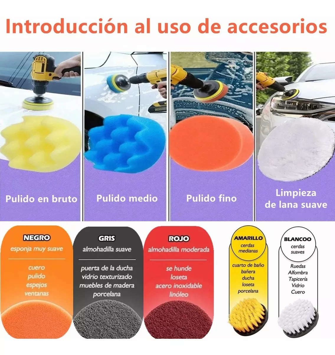 Juego De Cepillos Esponjas Borlas De Pulir Auto 38pcs