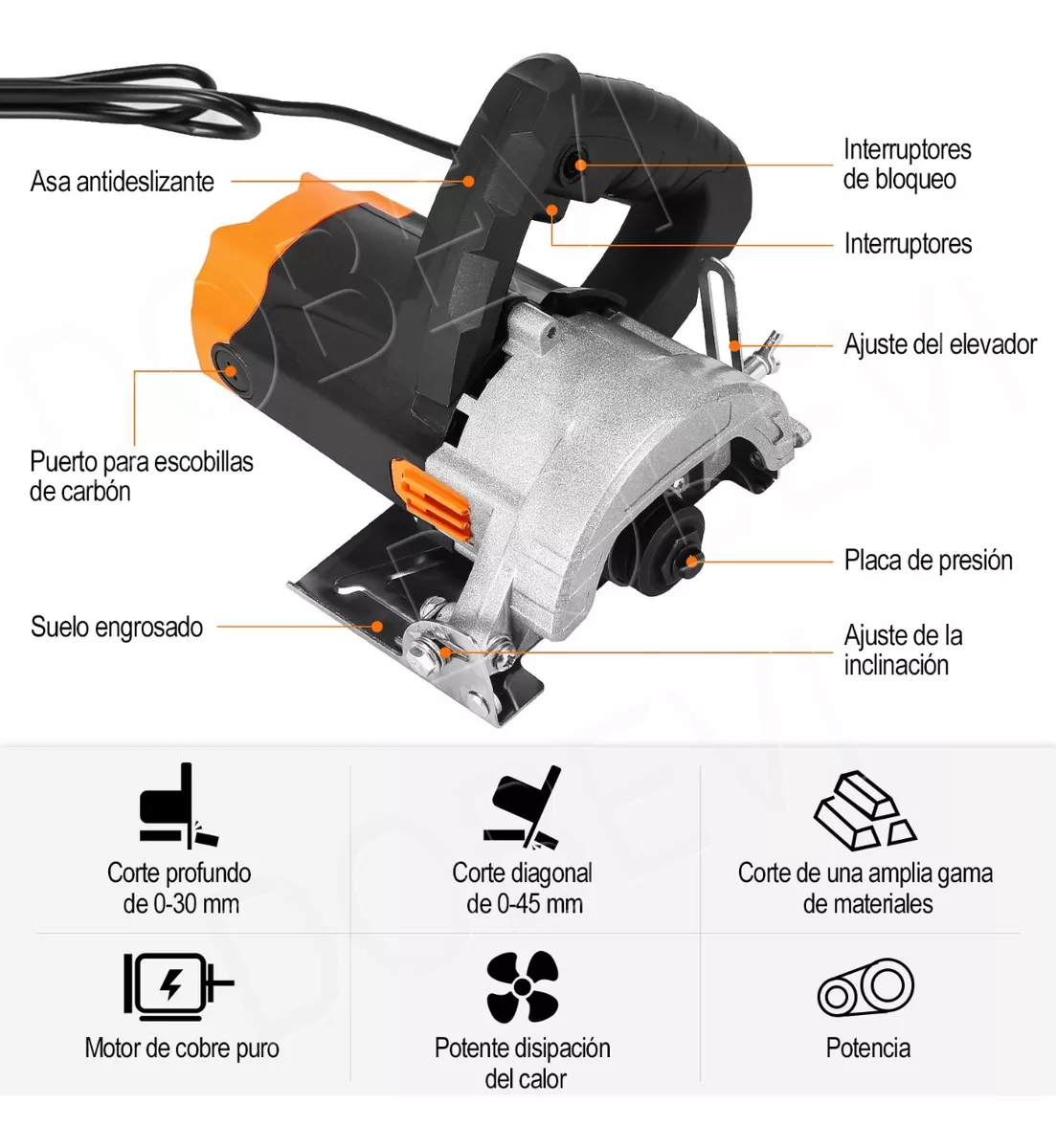 Kit De Sierra Circular Para Cortar Metales Y Mármol 1600w Naranja/Plata