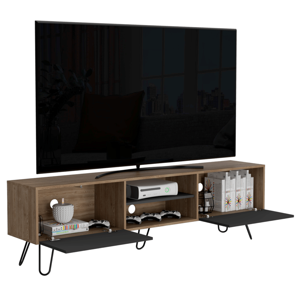 Mesa Lara Para Tv de 70", Color Miel y Plata oscuro
