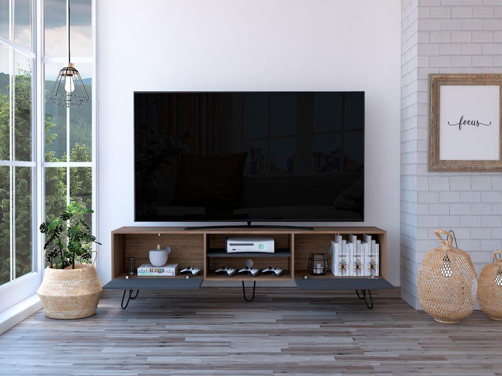 Mesa Lara Para Tv de 70", Color Miel y Plata oscuro