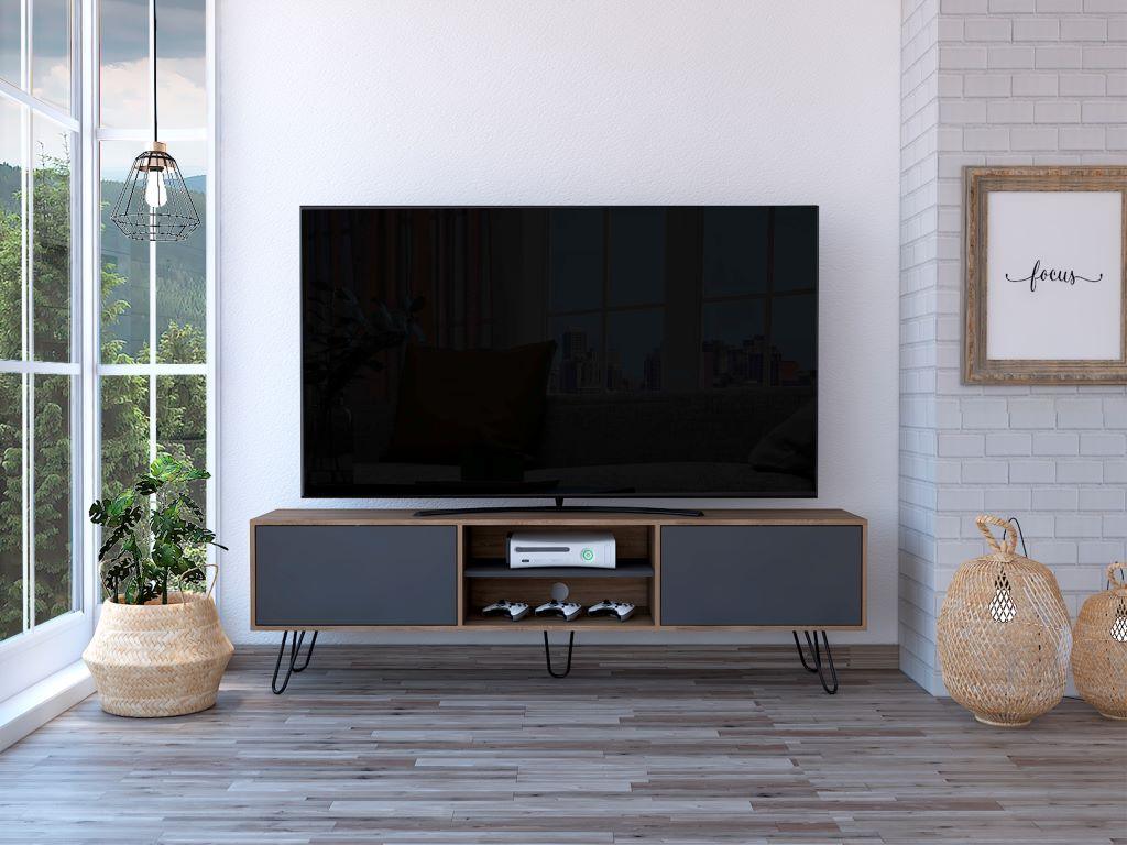 Mesa Lara Para Tv de 70", Color Miel y Plata oscuro