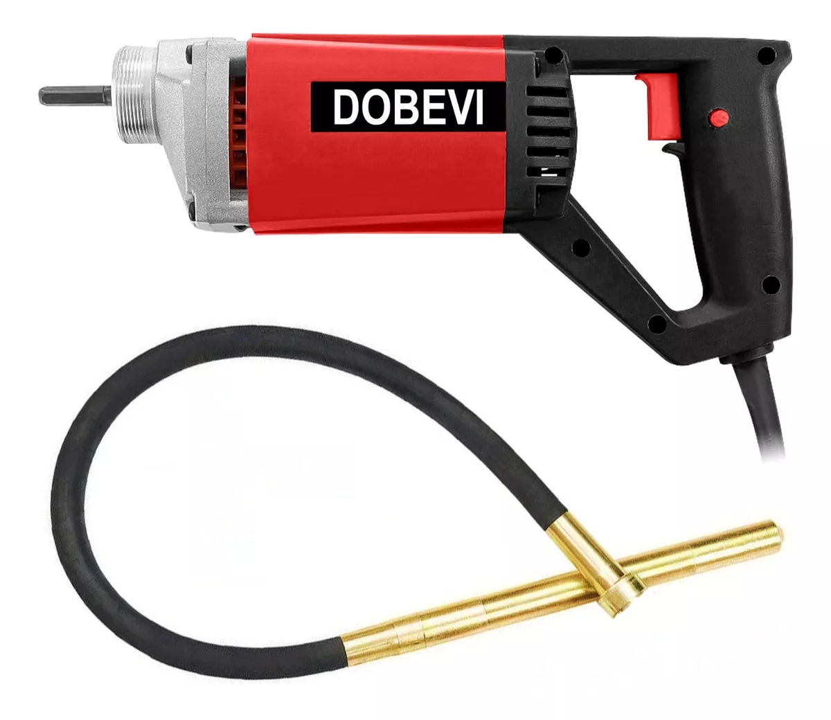 Vibrador Concreto Electrico 1200w Portátil Con 1.5m Chicote Rojo/Negro