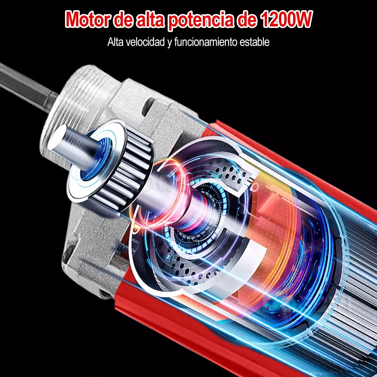 Vibrador Concreto Electrico 1200w Portátil Con 1.5m Chicote Rojo/Negro