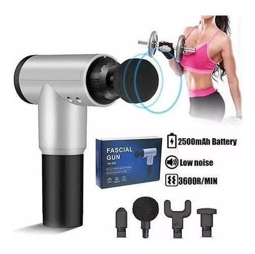 Pistola Fascial Gun Masajeador Muscular 4 cabezales 6 Niveles