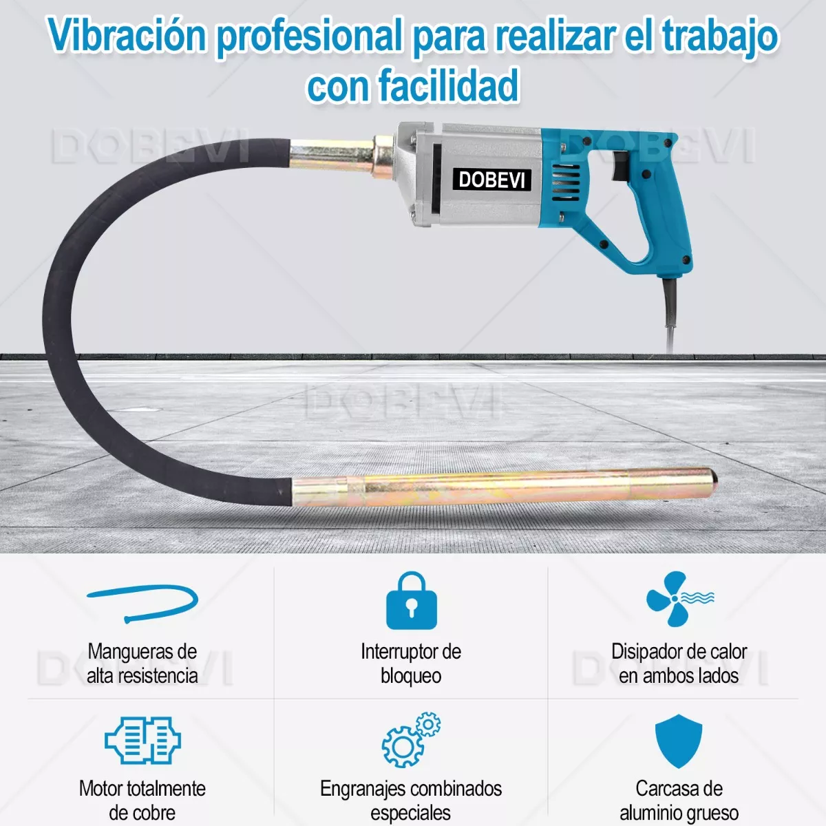 Vibrador Concreto 1400w  Electrico Portátil Con 2m Chicote  Gris/Azul