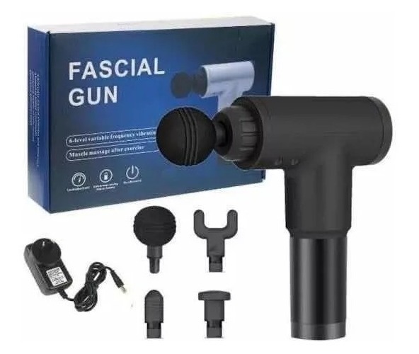 Pistola Fascial Gun Masajeador Muscular 4 cabezales 6 Niveles