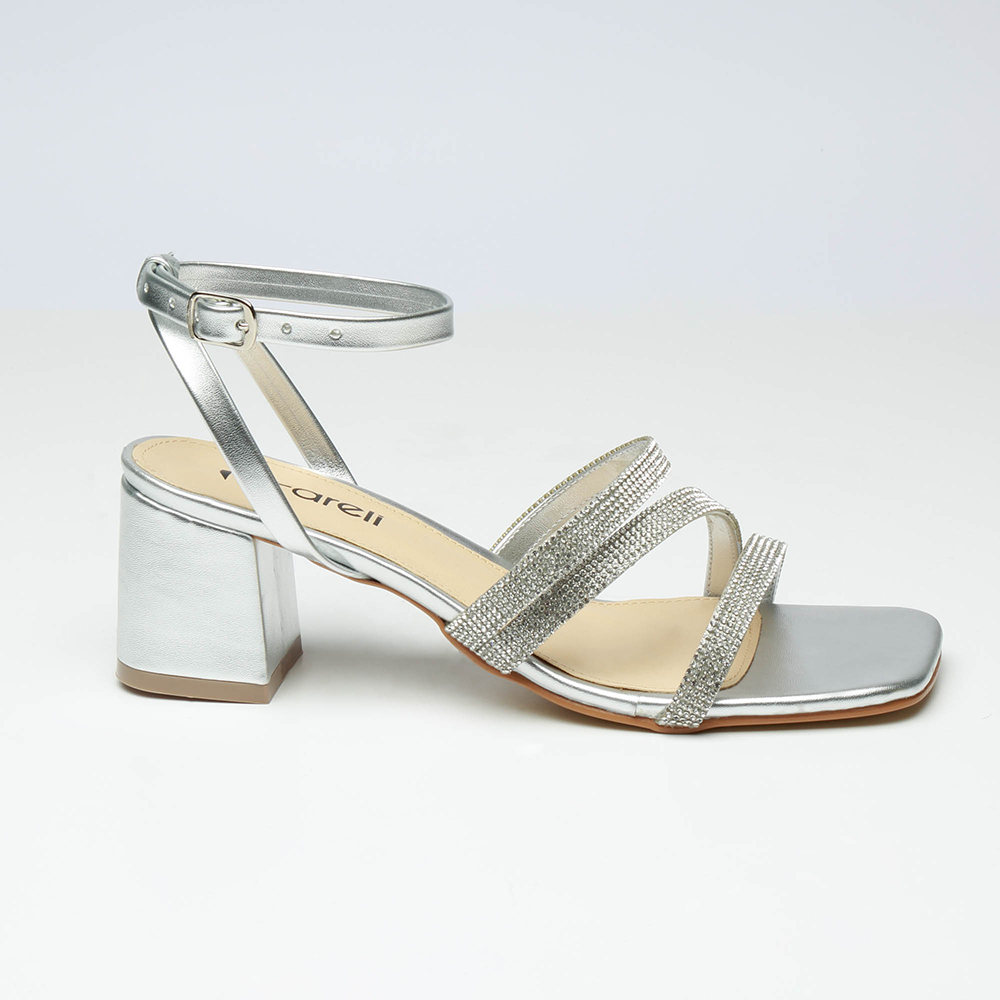 Sandalias De Tacón Fareli Maia Para Mujer Con Pedrería Color Plata y Oro