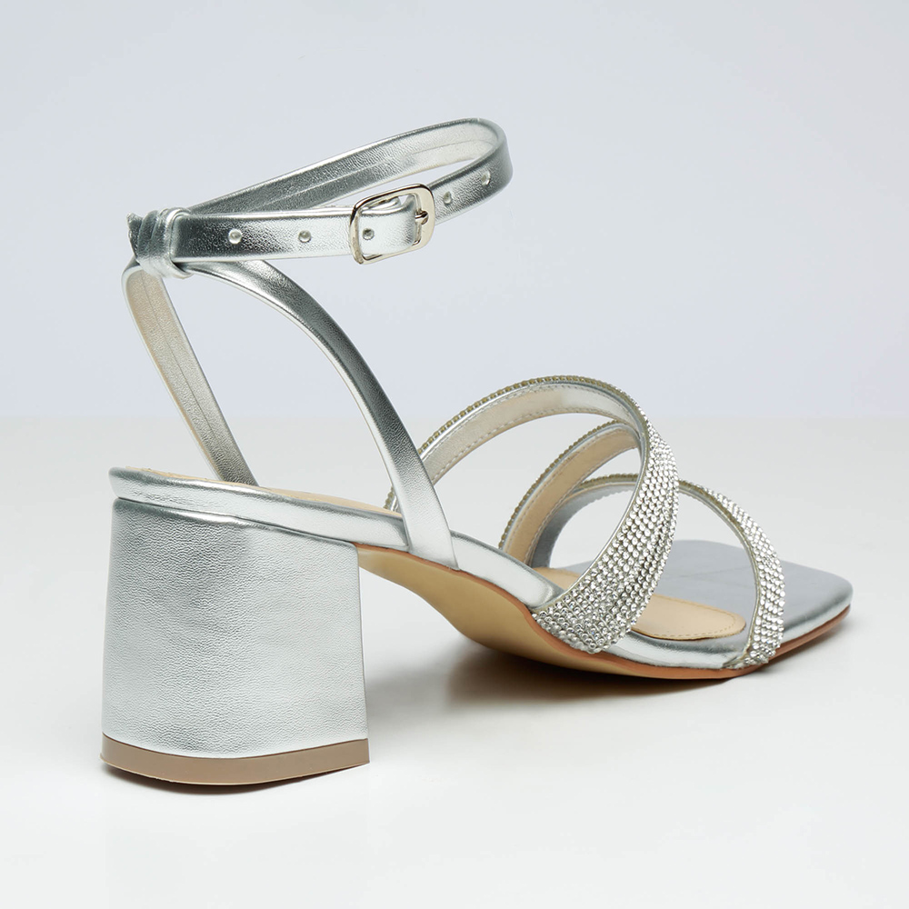 Sandalias De Tacón Fareli Maia Para Mujer Con Pedrería Color Plata y Oro