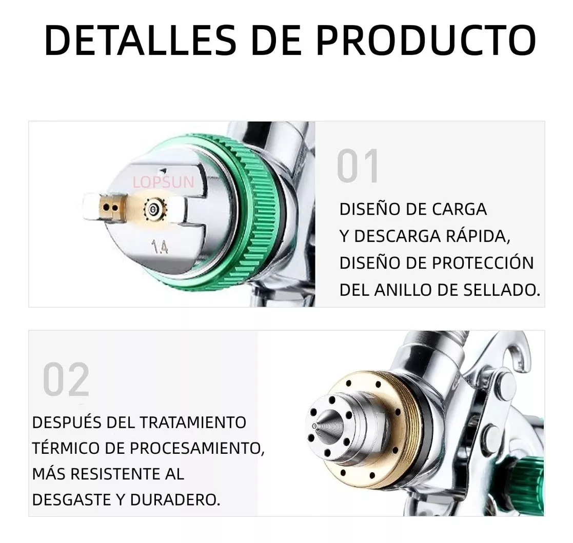 Pistola Gravedad Pintura Automotriz De 600ml 1,4/1,7/2,0 Mm Plata/Verde