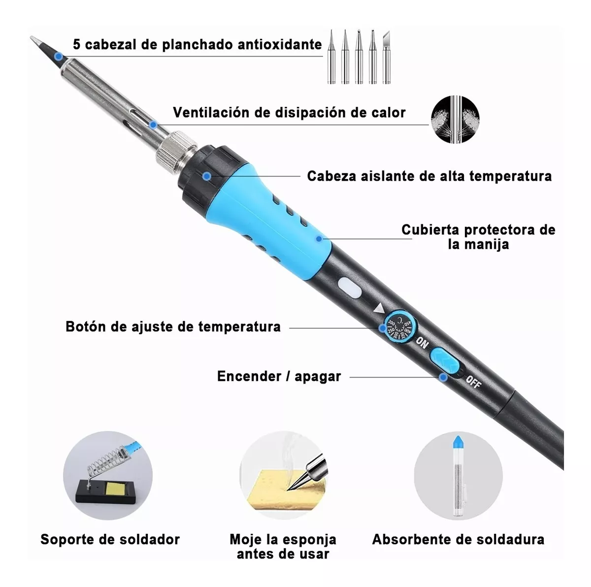 Kit Cautin Con Multímetro Soldador Eléctrico  (189 Piezas) Azul
