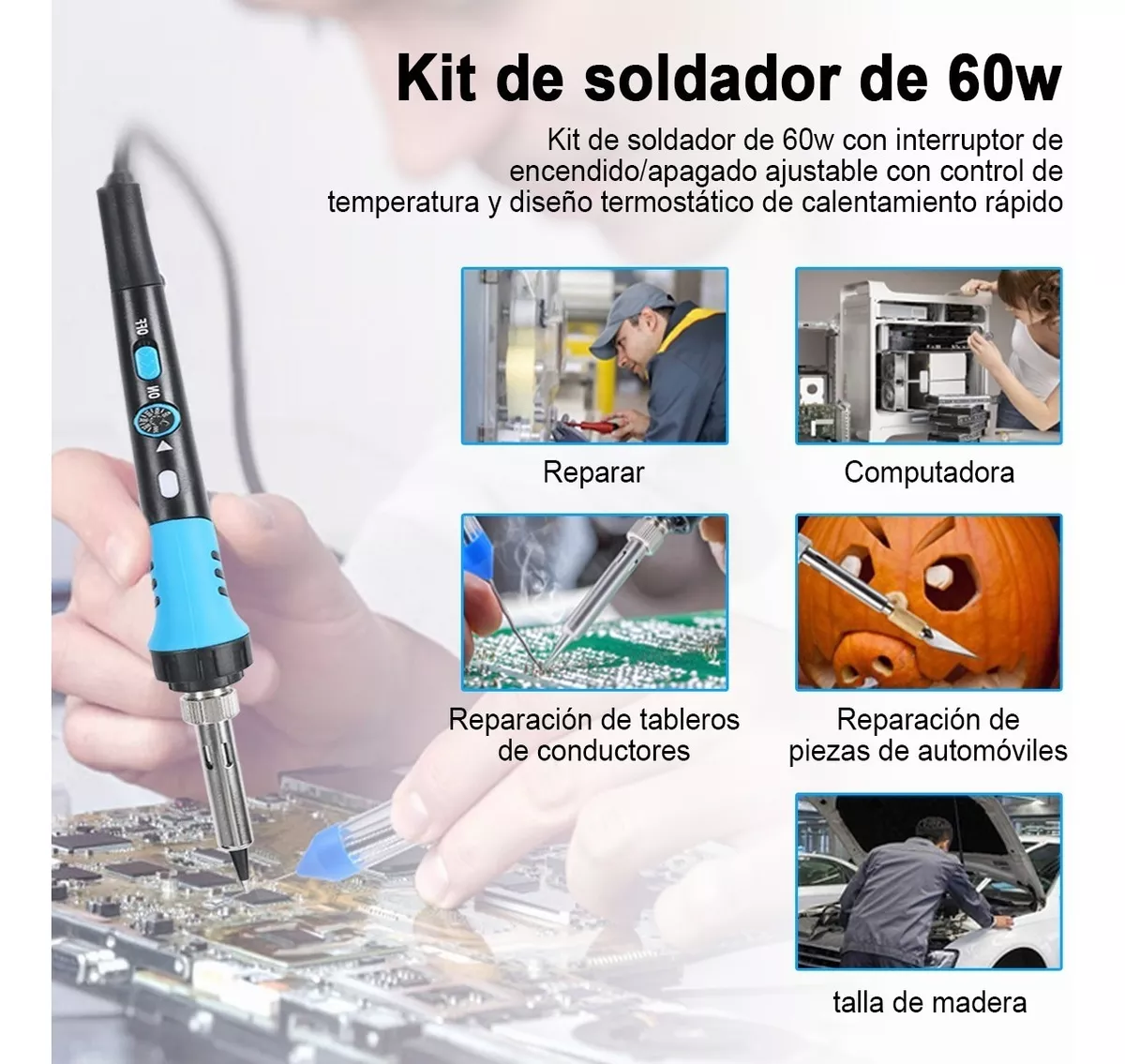 Kit Cautin Con Multímetro Soldador Eléctrico  (189 Piezas) Azul