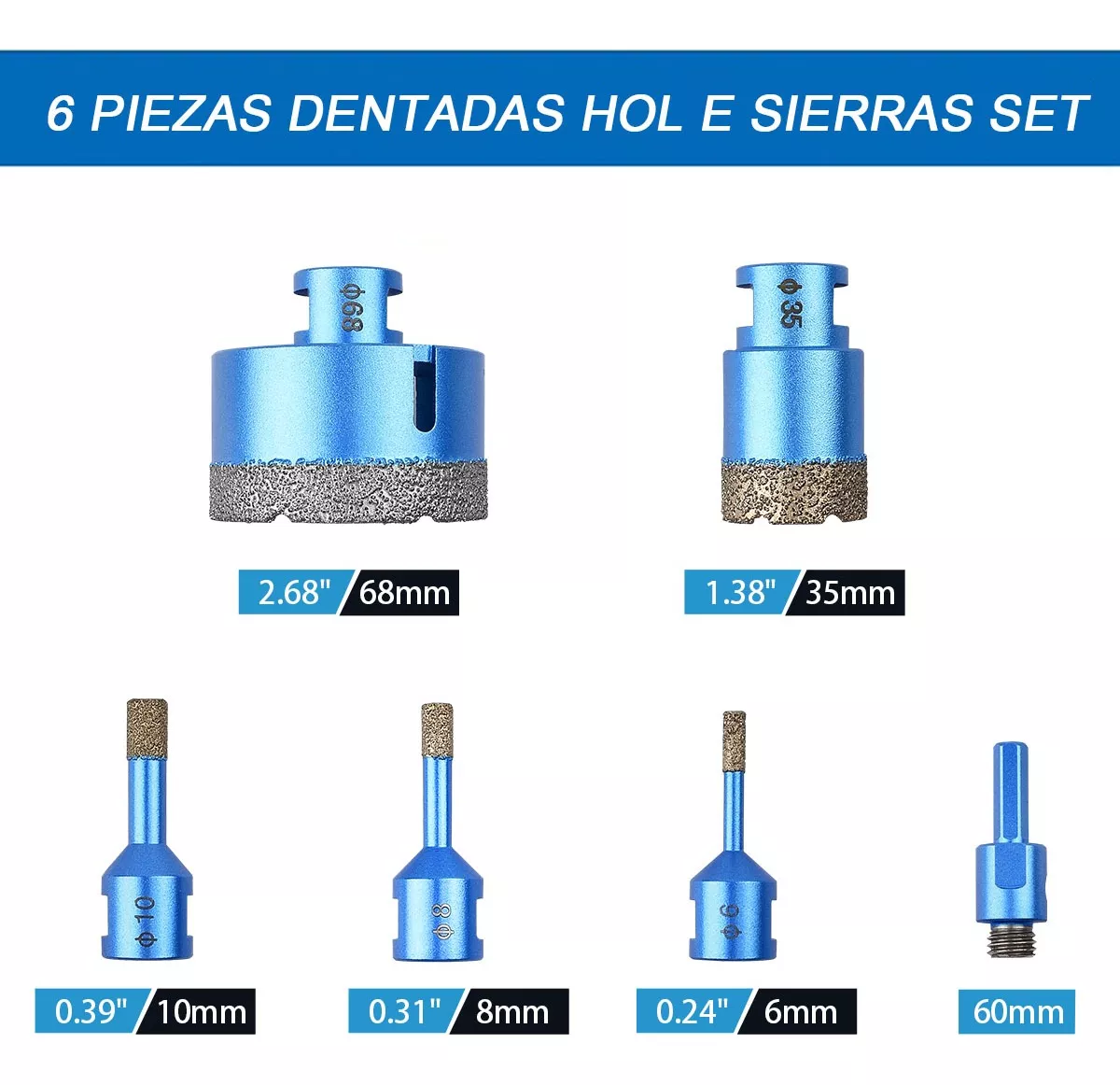 Broca Copa Esmeril M14 Para Mármol azul/plata 6 Pzs
