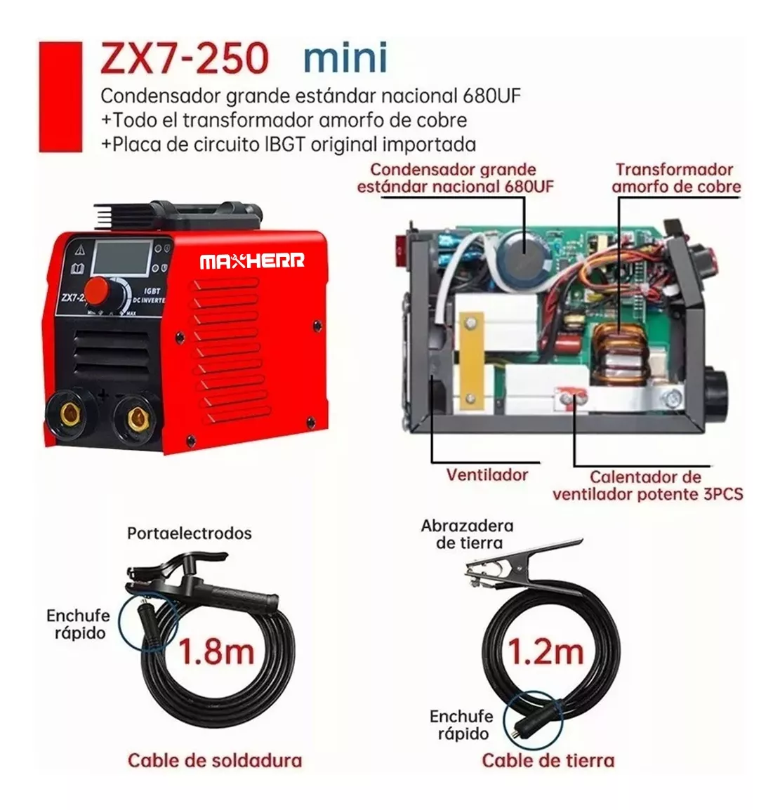 Soldadora Inversor Superiore 110v 250 Amp+accesorios rojo