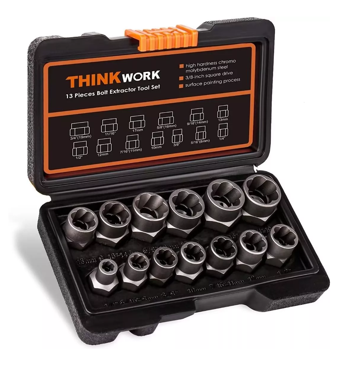Juego Extractor De Tornillos Y Tuerca 14 Piezas Negro/Naranja/Gris