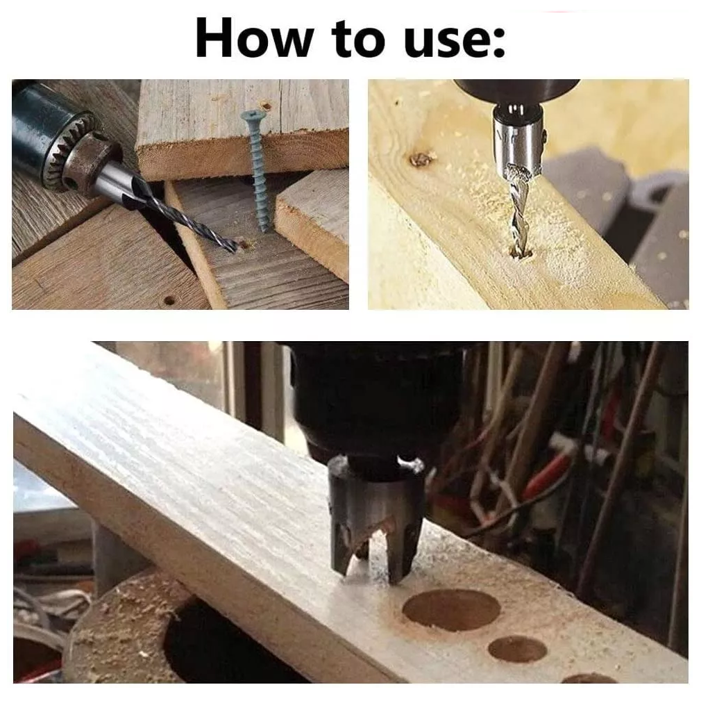 Juego de Brocas Avellanadora Escalonada Circular Sacabocado Madera Dorado/Plata 26 pzs