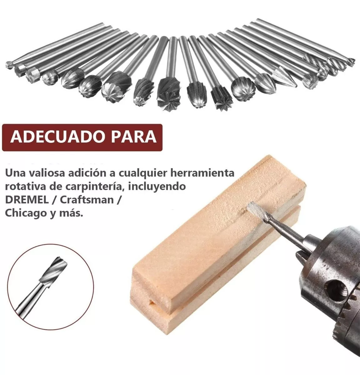 Kit Fresas Para Madera Carburo Para Dremel Mototool Plata 20 Pzs