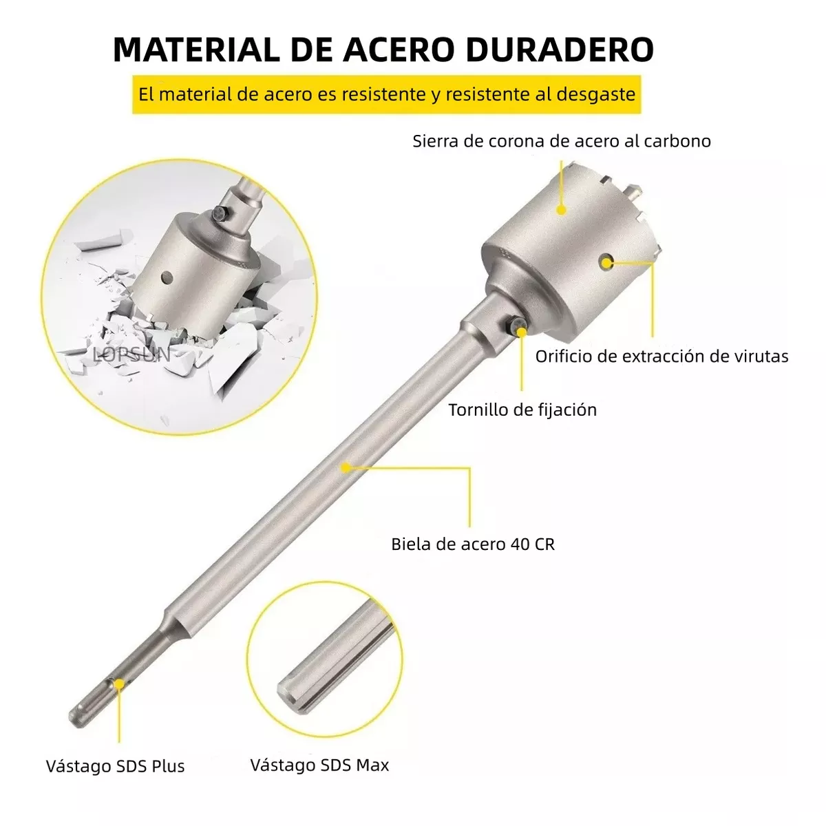 10 Brocas Pasamuros Sacabocas Plus/max 35-110mm Concreto Plata