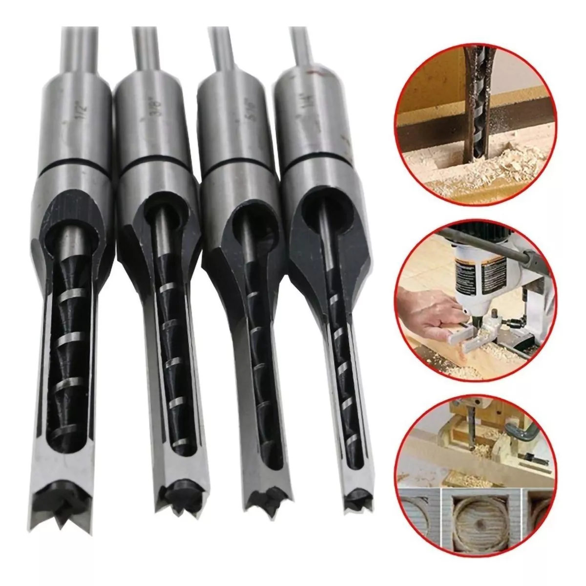 4pzs De Broca Escopleadora Cuadrada Para Madera Plata/NEGRO