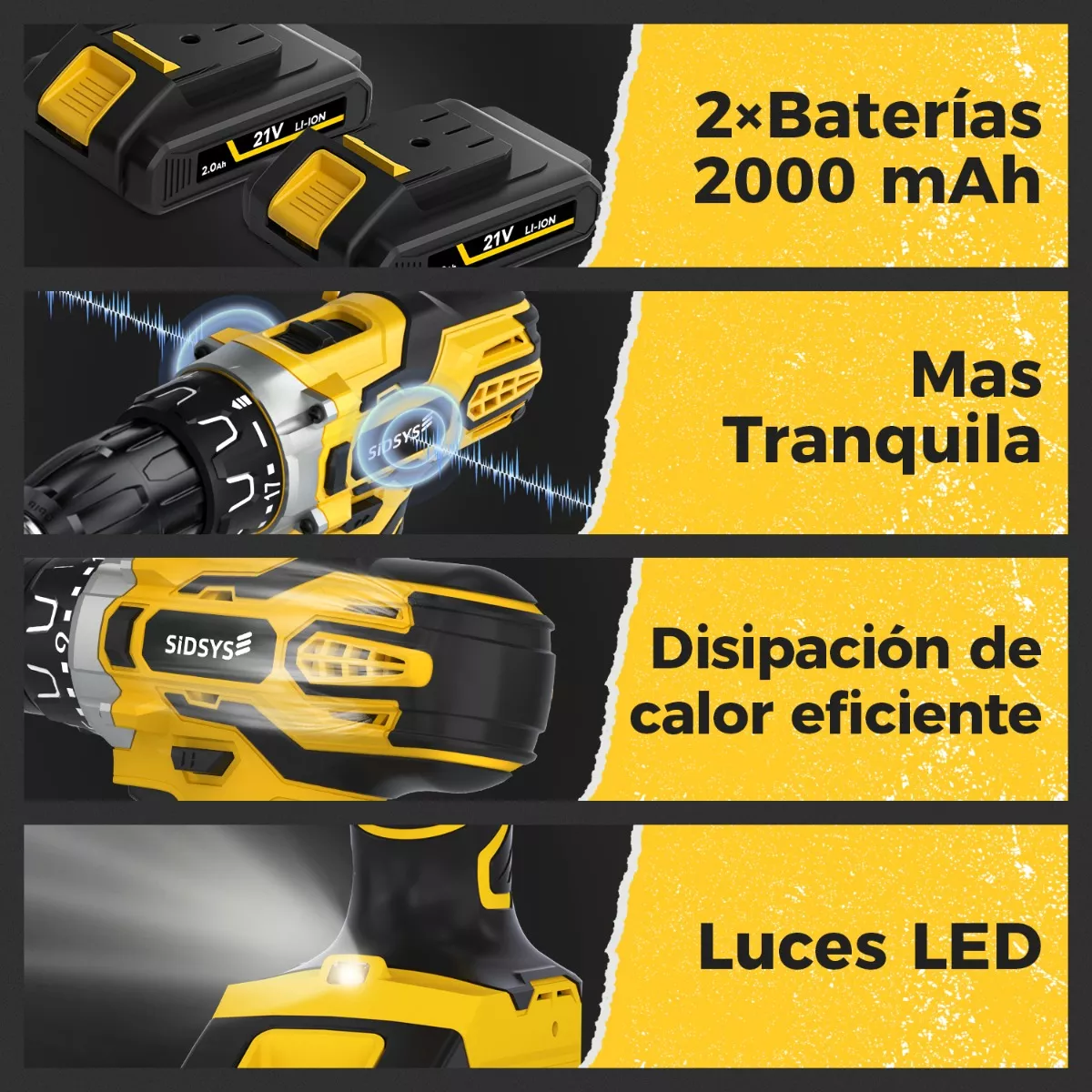Taladros Inalámbricos Atornilladors Electrico 21v 2 Baterías Amarillo/Negro