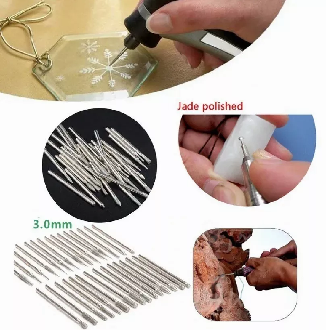 Kit 30 Brocas Diamante Mini Taladro Mototool Grabado Plata