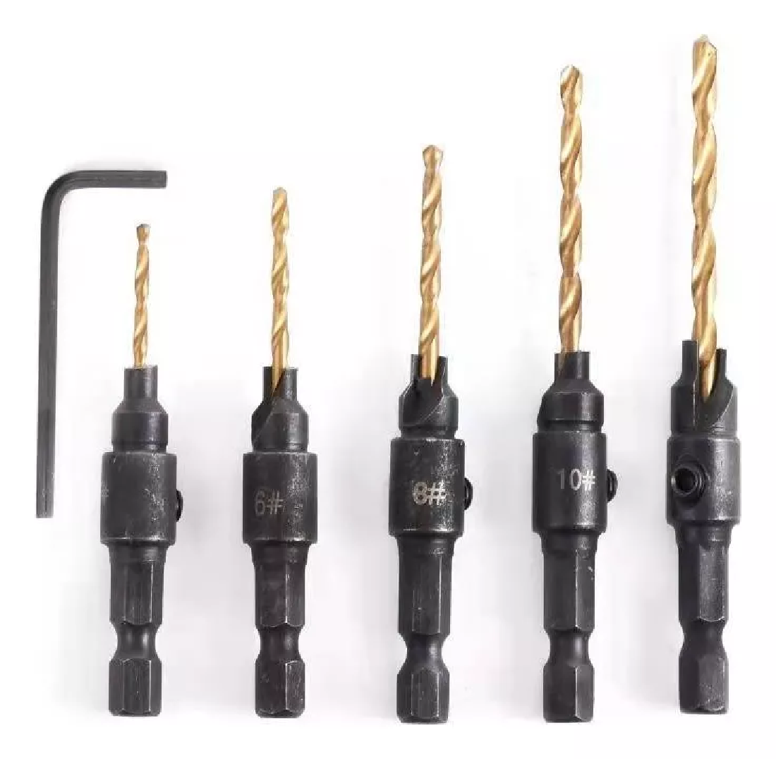 Broca Avellanadora Para Madera Vastago Hexagonal Carpintero Negro/Dorado