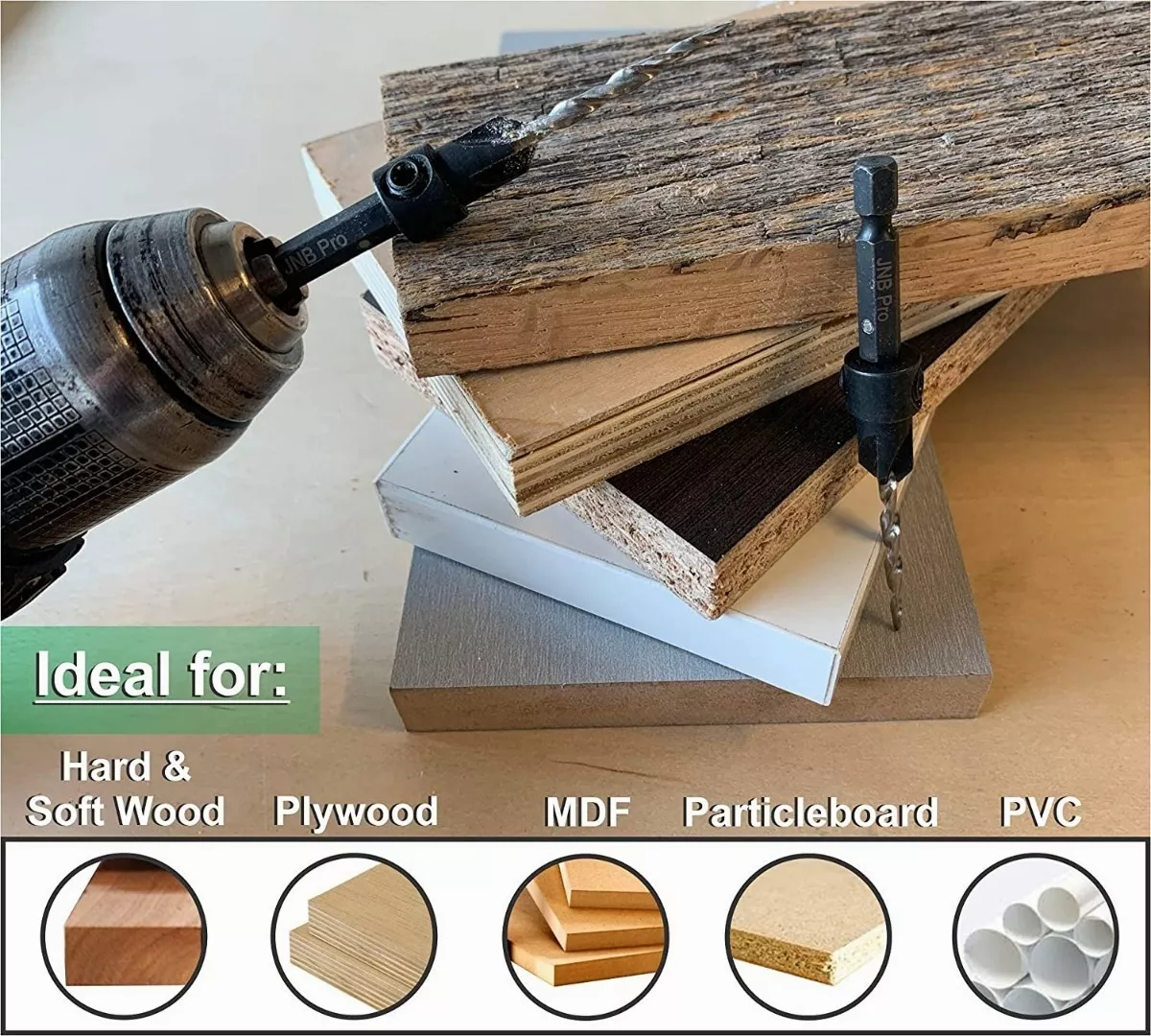 Broca Avellanadora Para Madera Vastago Hexagonal Carpintero Negro/Dorado