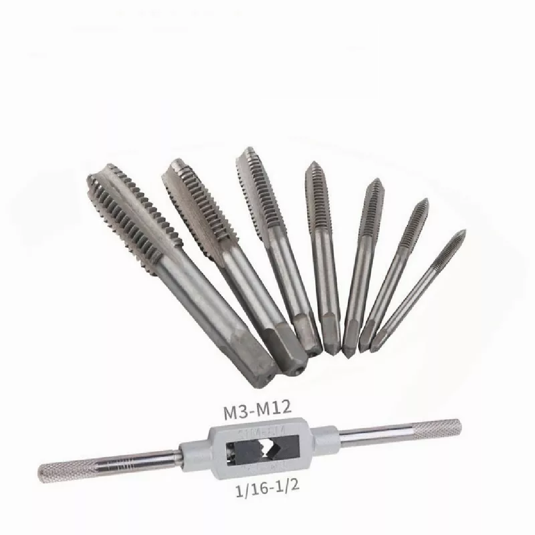 Kit De Machuelos Con Maneral Broca Tipo Matraca Ajustable Plata