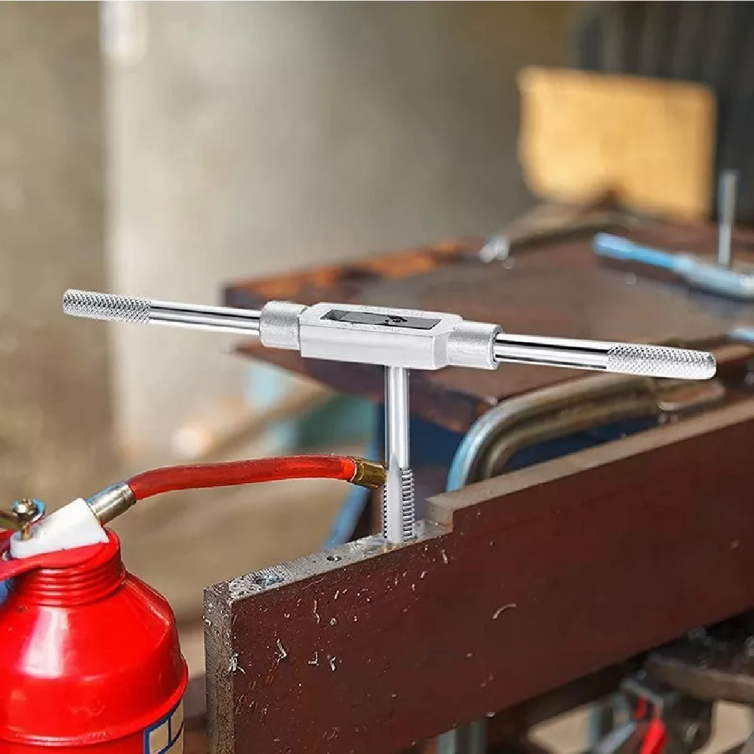 Kit De Machuelos Con Maneral Broca Tipo Matraca Ajustable Plata