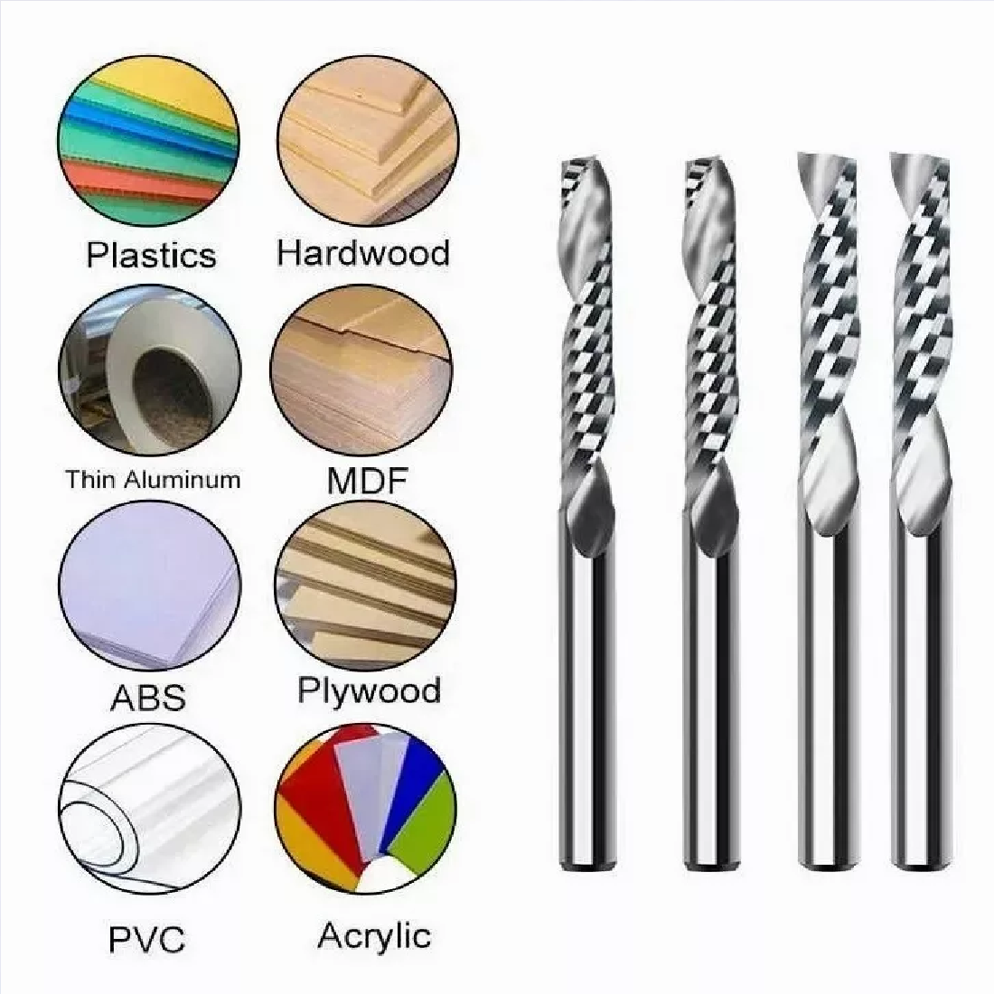 2 Cortador Broca Fresa Router Cnc (1/8) Aluminio Y Acrílico Plata