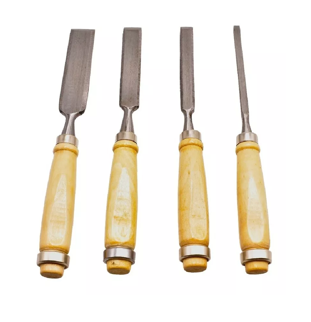 Juego Cincel Formon Gubia Carpintero Tallado Madera 4pzs Marron/Plata