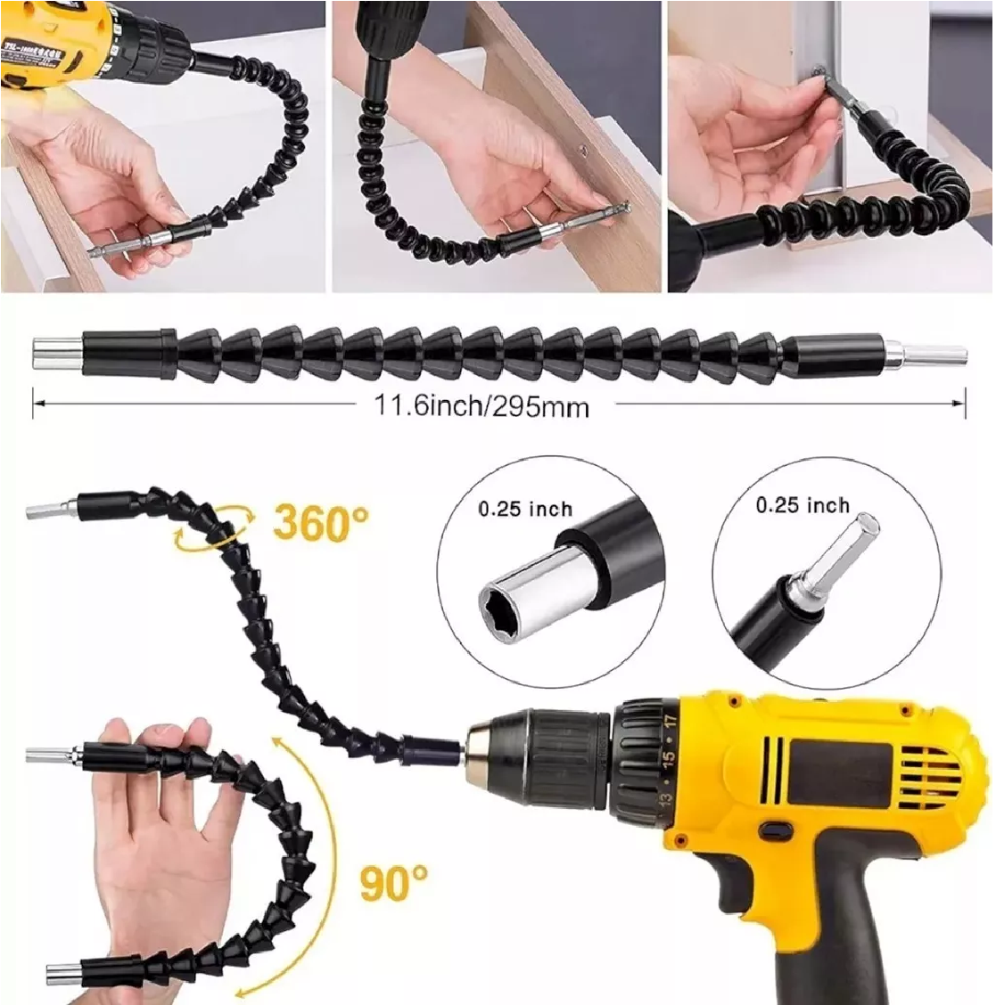 Kit De Adaptador De Taladro Eléctrico Con Angular 105° Negro 24pcs