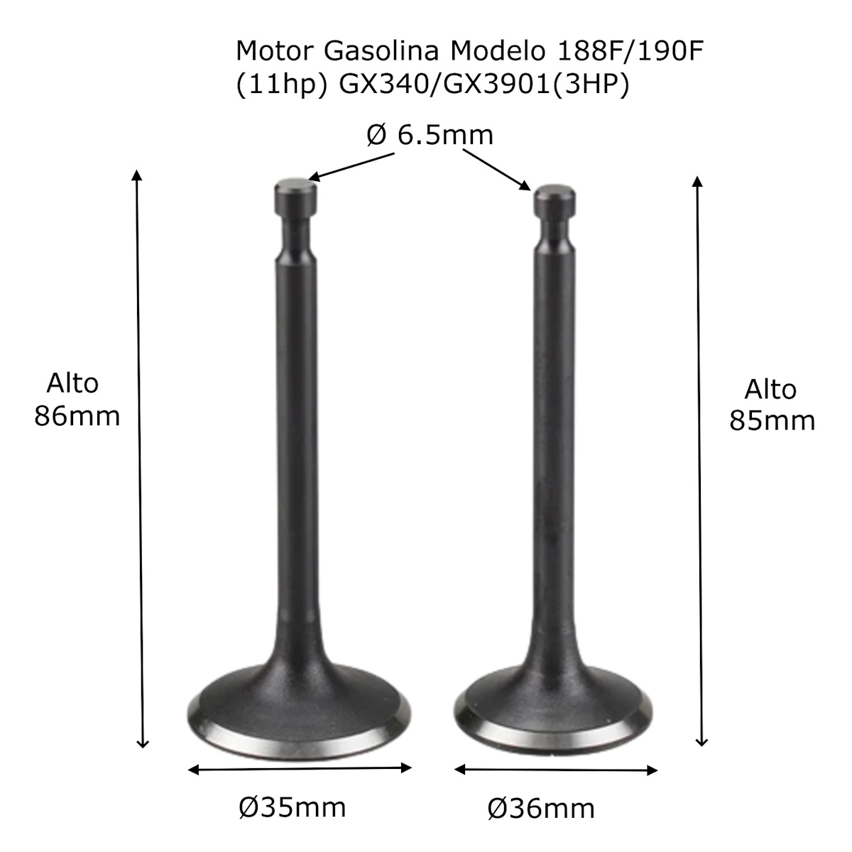 Valvulas Admision y Escape + Bases de Valvula para motor GX340, GX390, 190F Gasolina