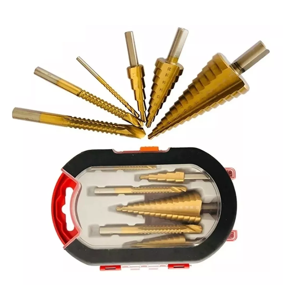 6 Brocas Escalonadas Sierra Titanio Acero Hss 4-12/20/32mm Dorado