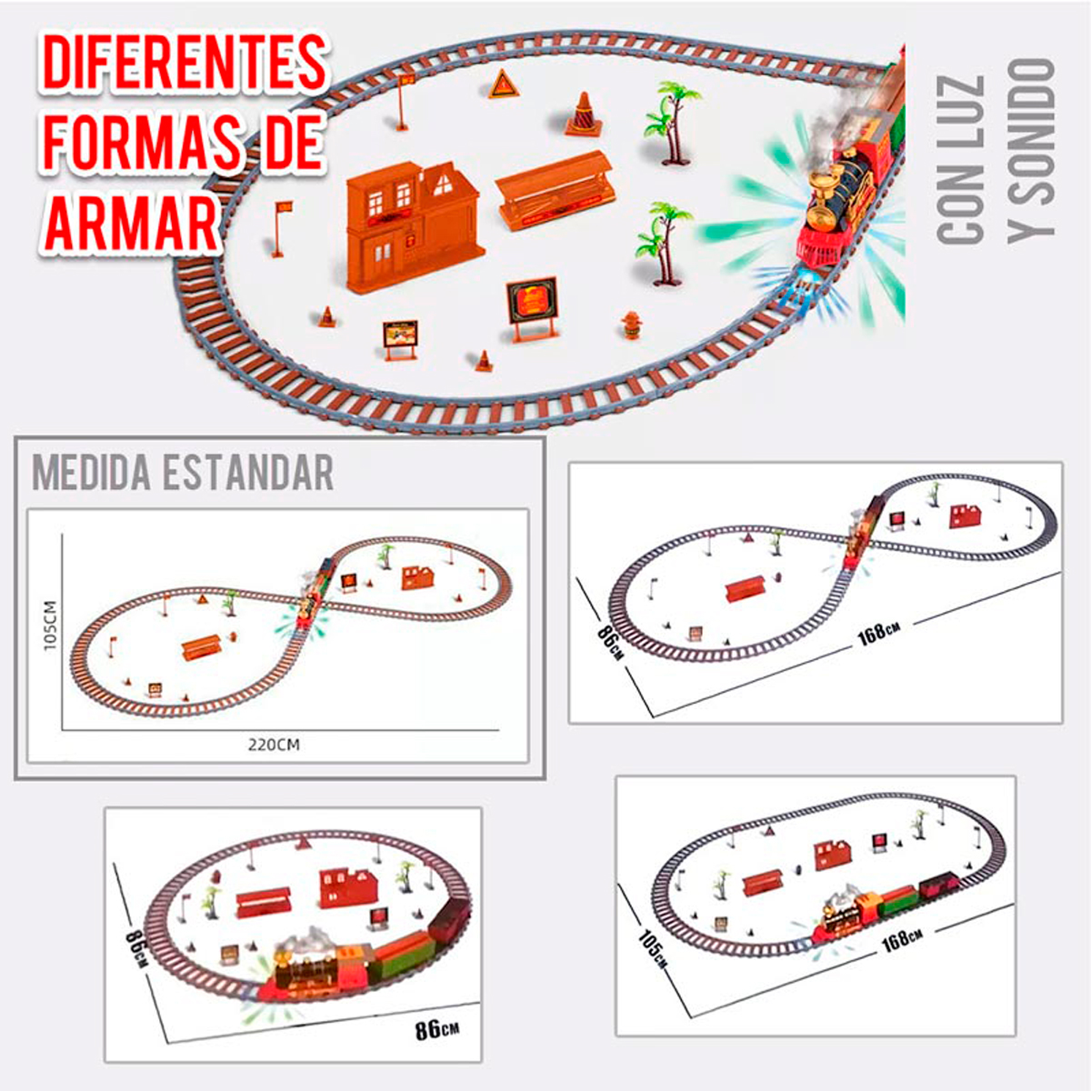 Tren Eléctrico Clásico Humo Sonido Juguete Navidad Luz 251p Regalo