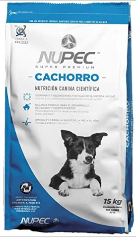 Nupec cachorro croqueta para perro, alimento con omega 3 y 6 para la protección de la piel y el pelaje. Bolsa de 15 kg