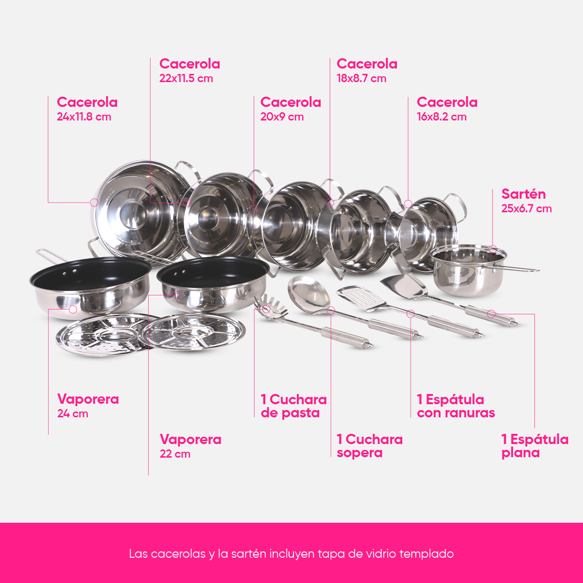 Bateria de Cocina Sofia Inox Acero Inoxidable 18 piezas