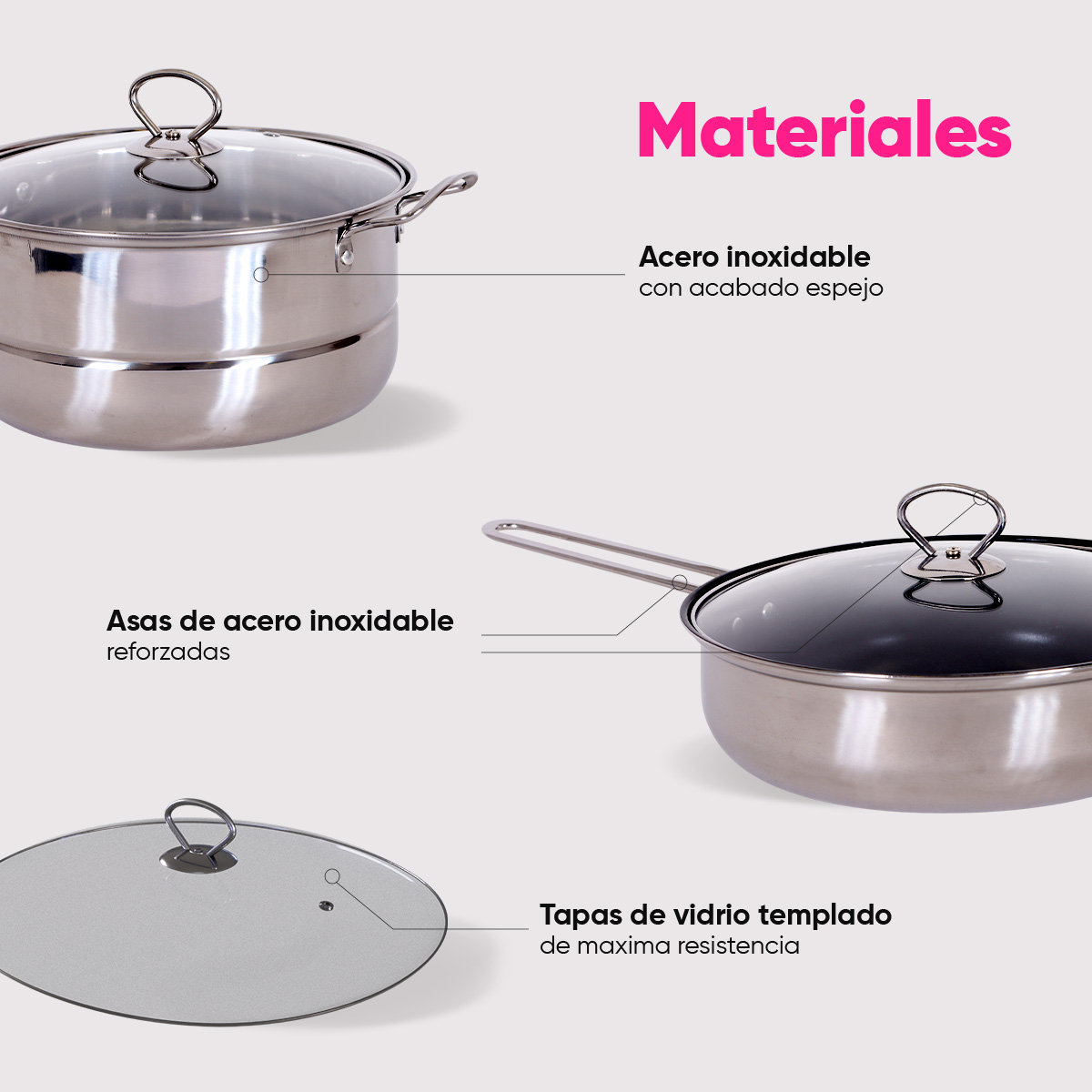 Bateria de Cocina Sofia Inox Acero Inoxidable 21 Piezas