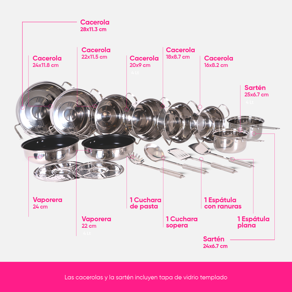 Bateria de Cocina Sofia Inox Acero Inoxidable 21 Piezas