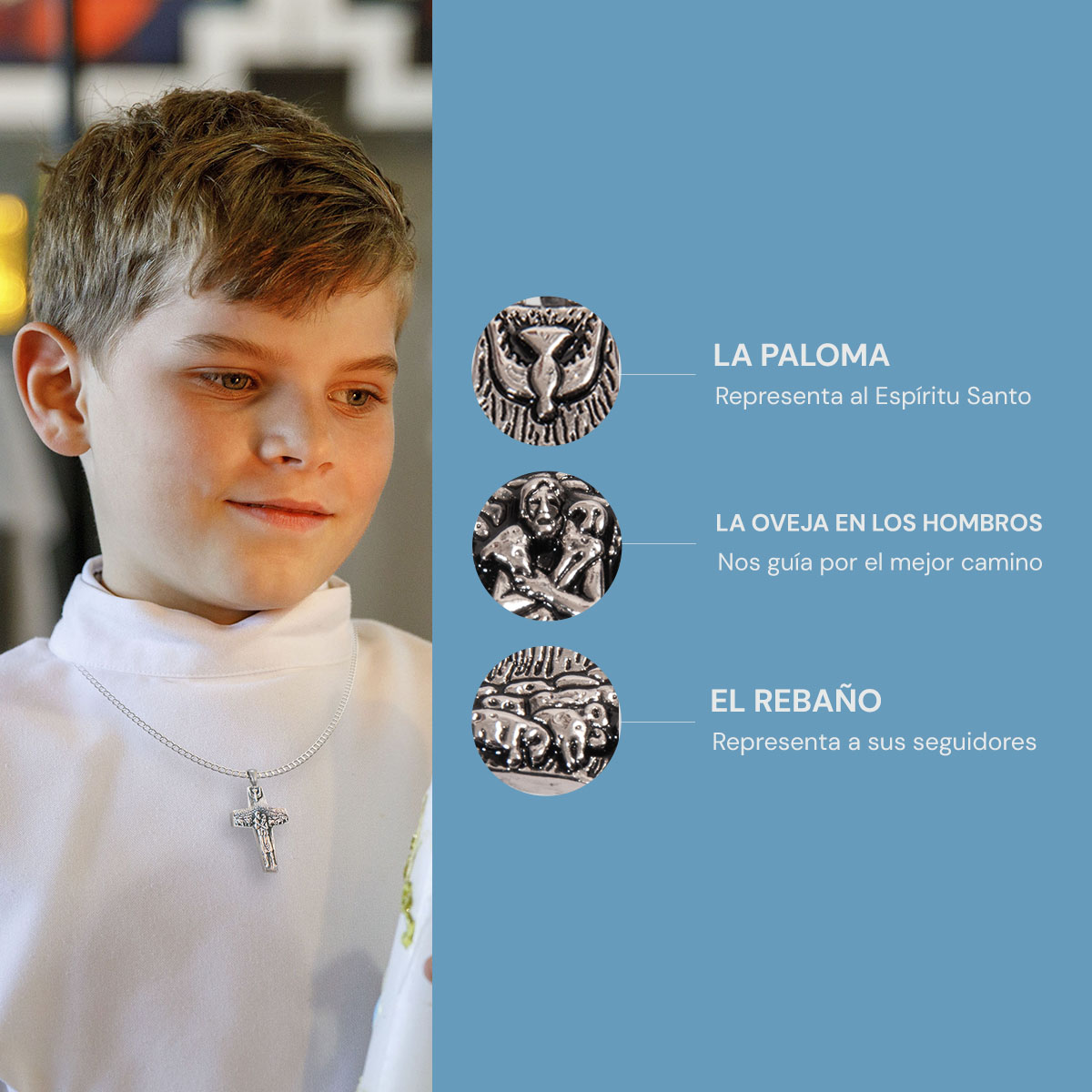 Cruz del Buen Pastor Papa Francisco Bañada en Platino con Cadena CRUZ GRANDE