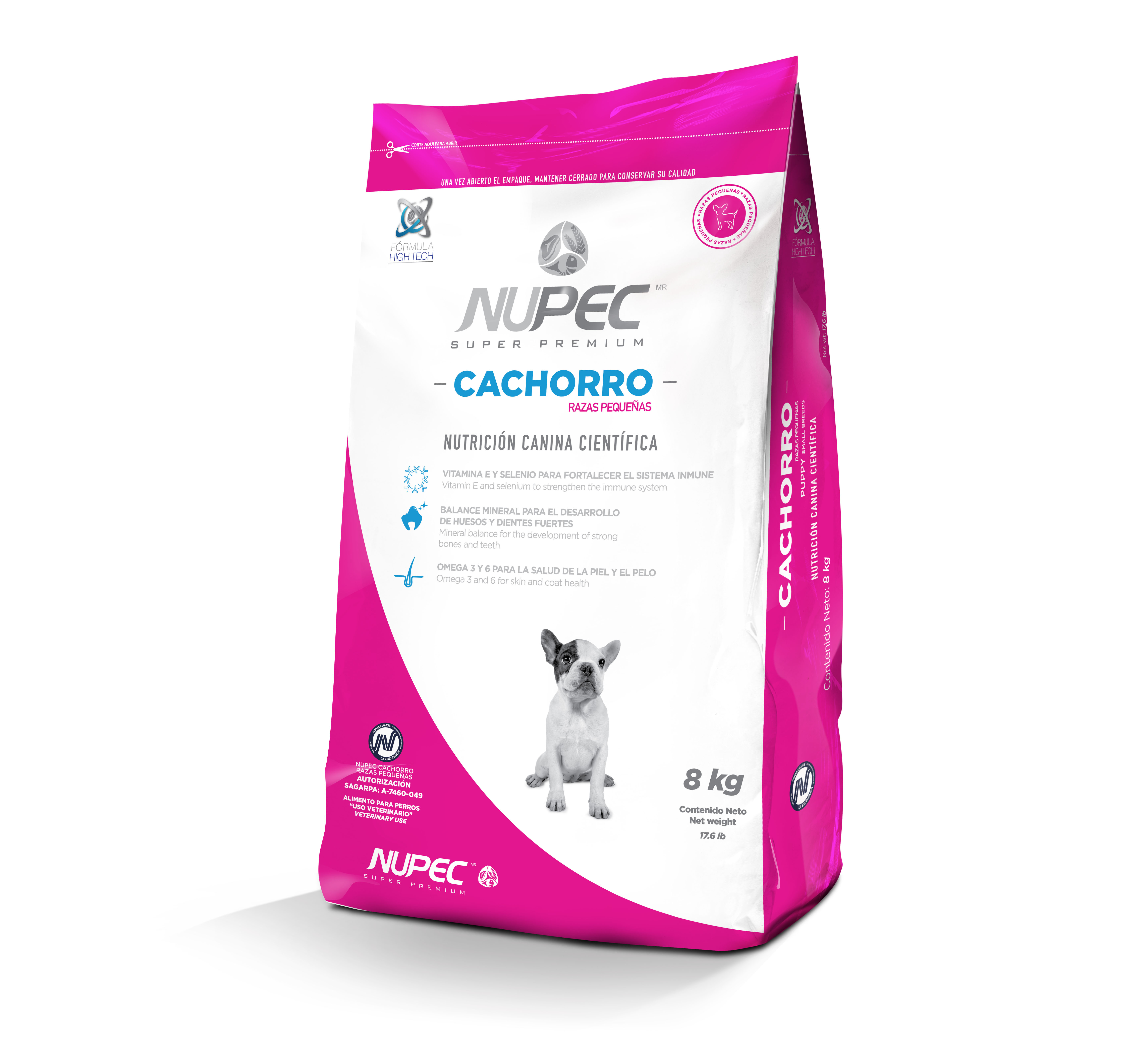 Nupec Cachorro Razas Pequeñas croqueta para perro, alimento con la densidad nutricional y energética que les ayuda a potencializar el crecimiento que definirá su calidad de vida adulta. Bolsa de 8 kg