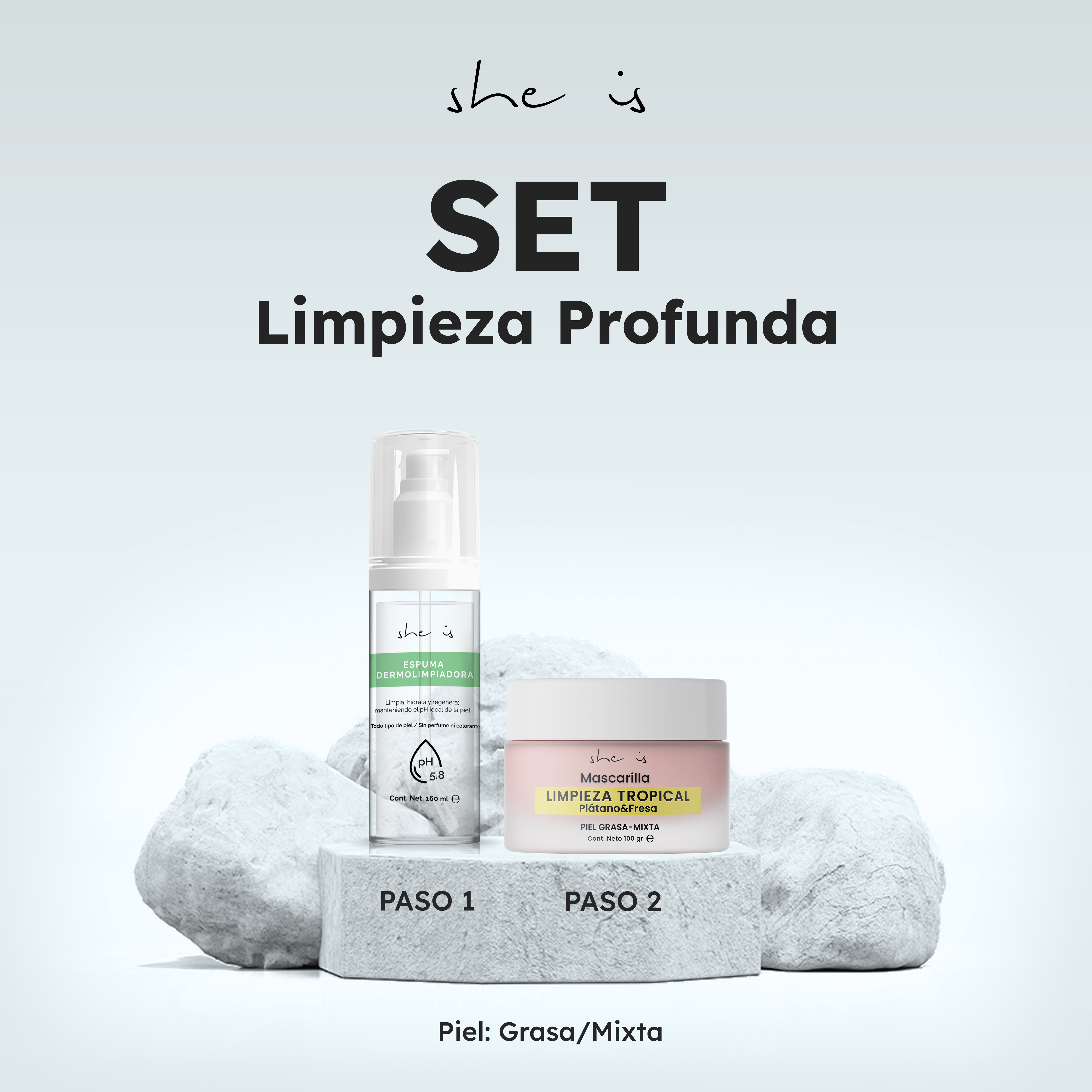 She is skincare Set Facial Limpieza Profunda (Mascarilla+ Limpiador facial)