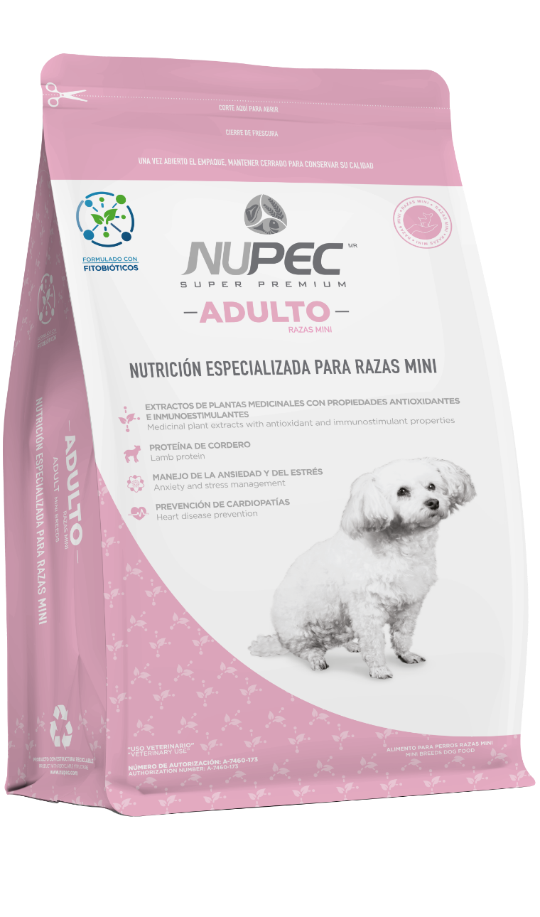 Nupec Adulto Razas Mini croqueta para perro, alimento con Passiflora incarnata que puede ayudarles a disminuir el estrés, diseñado con una croqueta al tamaño de su boca para masticarla adecuadamente. Bolsa de 1 kg