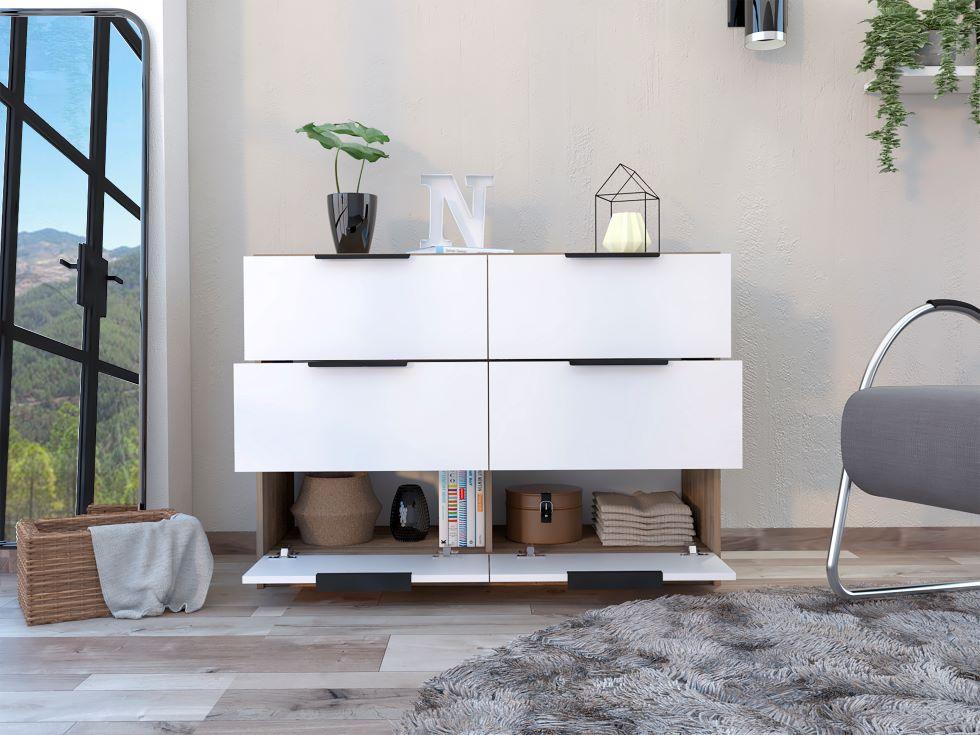 Cómoda Organizador Wesley, Miel y Blanco, con Cuatro Cajones Organizadores