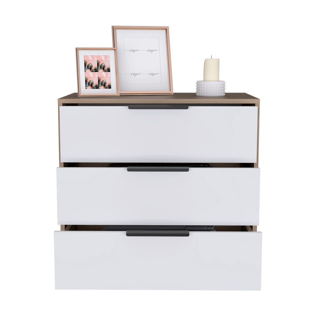 Cómoda Organizador Wesley, Beige y Blanco, con Tres Cajones Organizadores.