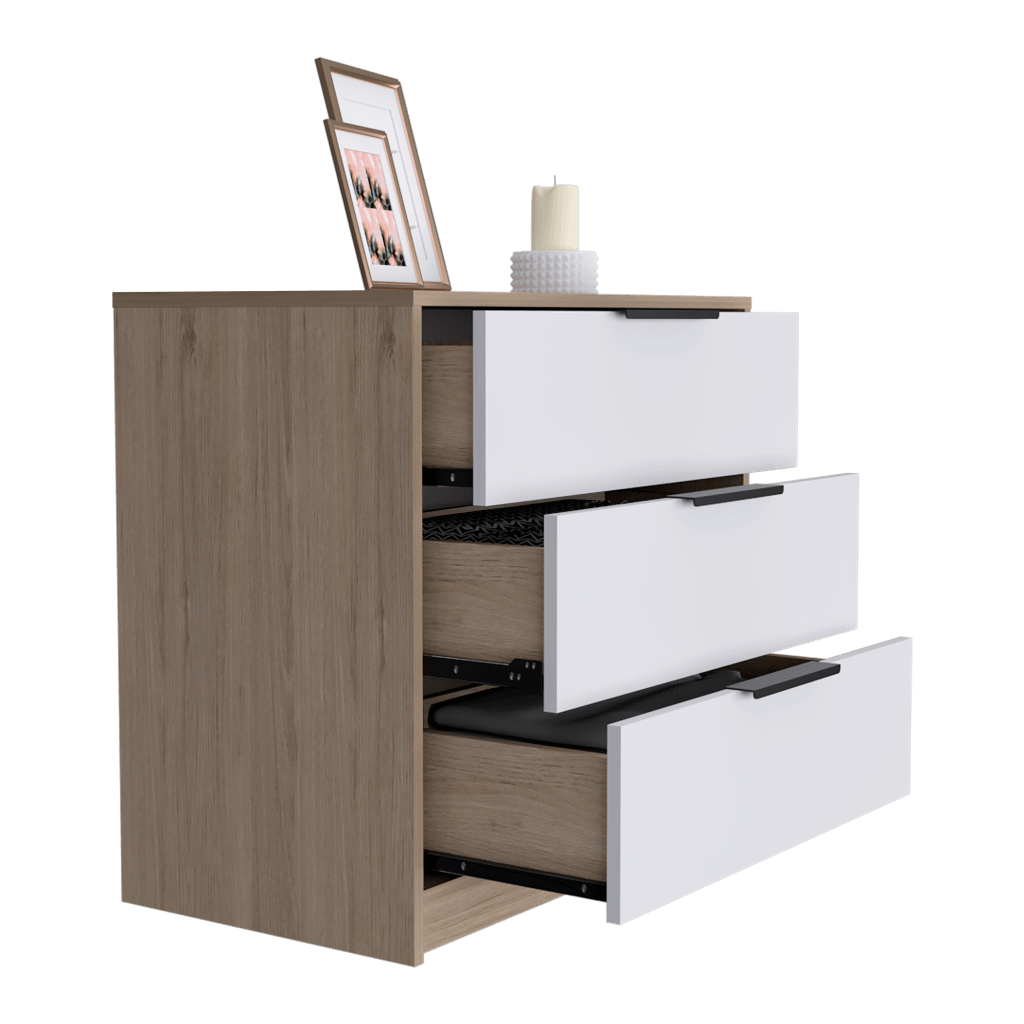 Cómoda Organizador Wesley, Beige y Blanco, con Tres Cajones Organizadores.