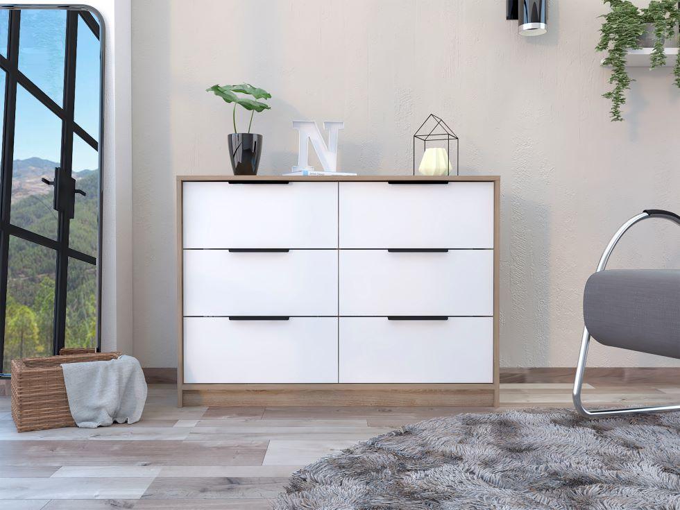 Cómoda Organizador Wesley, Miel y Blanco, con Cuatro Cajones Organizadores