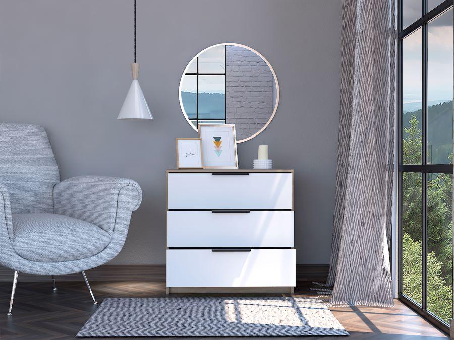 Cómoda Organizador Wesley, Beige y Blanco, con Tres Cajones Organizadores.